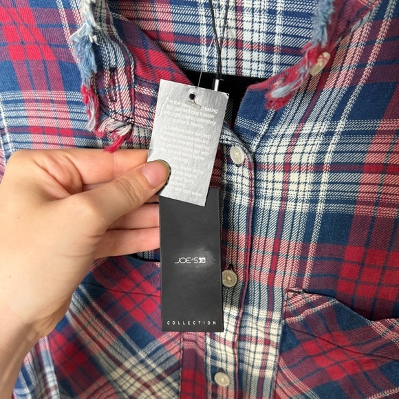 Joe's Jeans Red and Blue Button Down fringe bottom Shirt NWT xs - Picture 5 of 11